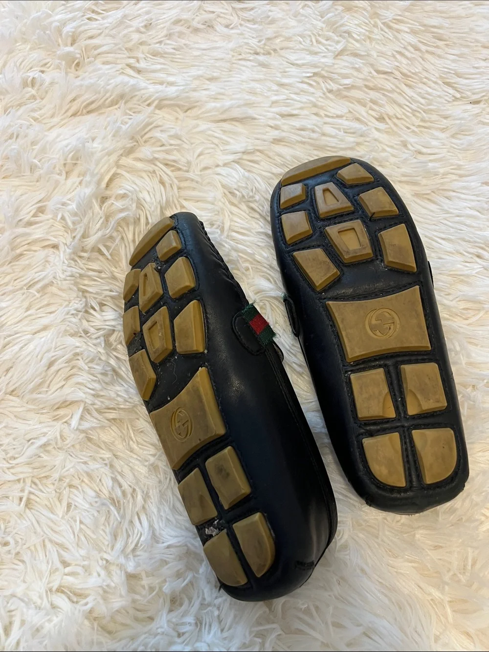 Gucci Black Leather Loafers with Green-Red Web & Gold GG